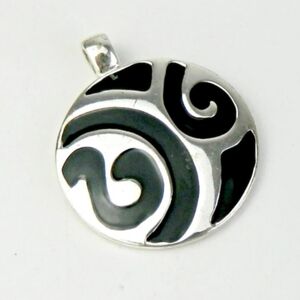 Vintage, silver toned abstract & black enamel pendant & matching hook earings